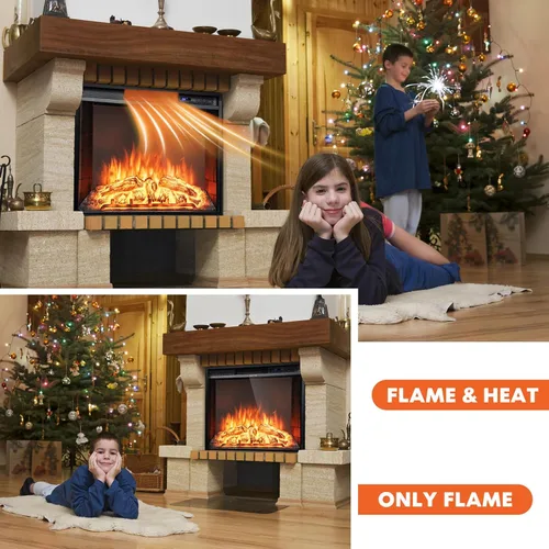 Miniatura 7 de Tangkula Chimenea eléctrica empotrada, chimenea de 26 pulgadas con brillo de llama ajustable, pantalla LED y control remoto con temporizador