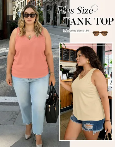 Miniatura 4 de KKJ Paquete de 2 camisetas sin mangas para mujer, cuello en V, camisetas de verano sin mangas, ajuste holgado, casual, trajes de vacaciones, camisas