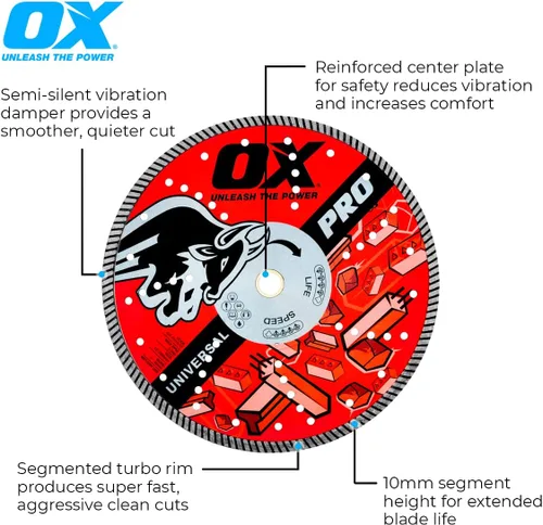 Miniatura 2 de OX Herramientas 4" Universal Superfast Diamond Blade 7/8" - 5/8" Bore