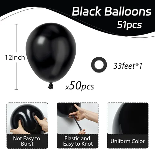 Miniatura 2 de Awenztech - Globos negros de 12 pulgadas, globos de látex negros, 50 globos de fiesta para graduación, Halloween, decoración de fiesta de cumpleaños