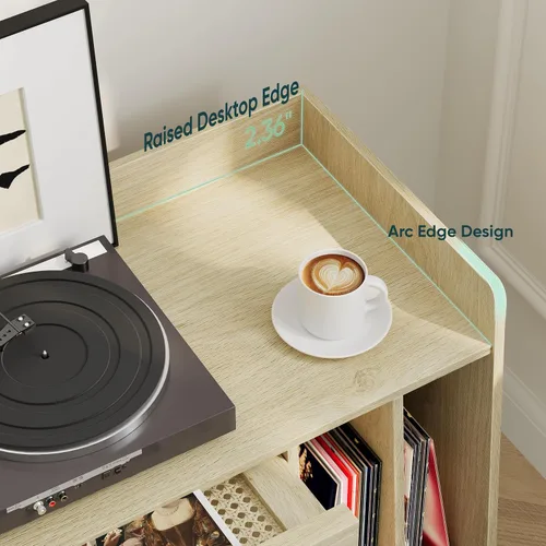 Miniatura 5 de Semiocthome Soporte para tocadiscos con almacenamiento de vinilo, mesa de tocadiscos con estante de almacenamiento, soporte giratorio con puerta