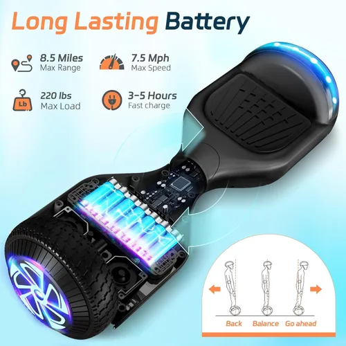 Miniatura 5 de Scooter con luces LED Bluetooth Corlorful, ruedas de 6.5 pulgadas, scooter de motor dual de 300 W para niños, niñas, niños y adultos, todas