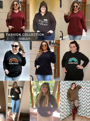 Miniatura 4 de VISLILY Sudaderas con capucha para mujer de talla grande con cuello en V y bolsillo