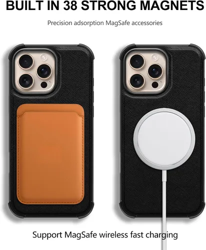 Miniatura 5 de Funda de cuero compatible con iPhone 16 Pro Max Cartera 6.9", cuero genuino 2 en 1, magnética, desmontable, a prueba de golpes, funda tipo folio