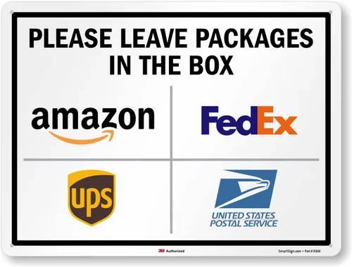 Miniatura 15 de SmartSign 7 x 10 pulgadas "Por favor, deje los paquetes en la caja - Amazon, FedEx, UPS, USPS" Letrero de instrucciones de entrega de metal