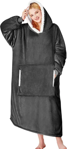 Miniatura 15 de yescool - Cobija con capucha, sudadera de franela de forro polar sherpa para adultos, mujeres y hombres, talla única