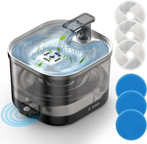 Accokids Fuente de Agua Inalámbrica sin Cable para Gatos con Bomba Externa, Funciona con Batería de 5000mAh, Fuentes Automáticas Recargables de 68oz