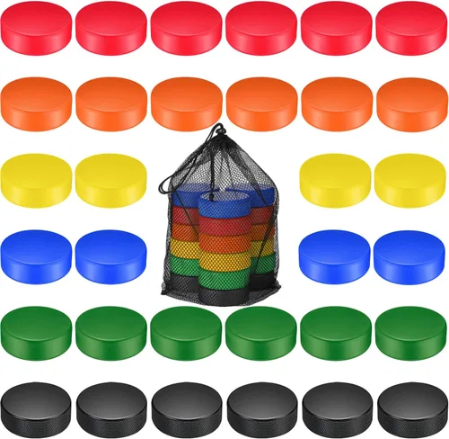 Miniatura 9 de Wettarn Mini discos de hockey sobre hielo de espuma deportiva de 3 pulgadas para interiores con bolsa de malla para niños y adultos, práctica