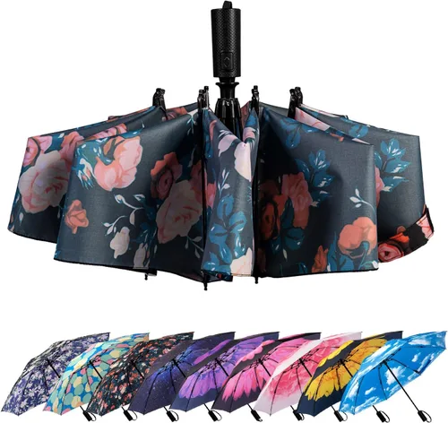 Miniatura 25 de LANBRELLA Paraguas plegable inverso compacto paraguas de viaje a prueba de viento automático