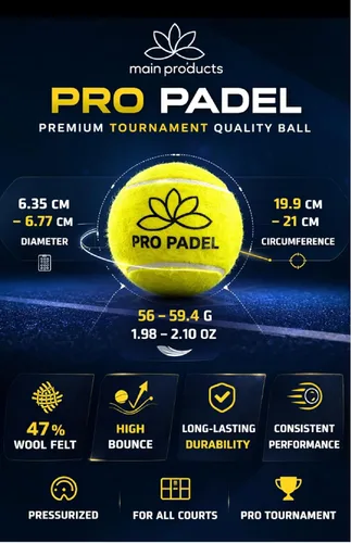 Miniatura 9 de Pro Padel Balls - Paquete de 2 (6 bolas) - Pelotas de pádel presurizadas - Núcleo de goma natural premium - 47% fieltro de lana - Calidad