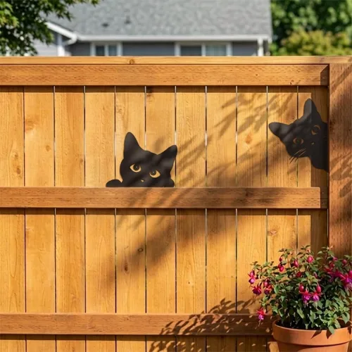 Miniatura 4 de Black Cat Fence Decor Metal Cats Yard Art Outdoor and Garden, Metal Cats Silhouette Garden Decor for Outside Lawn Patio Courtyard, Cute Kitty Fence