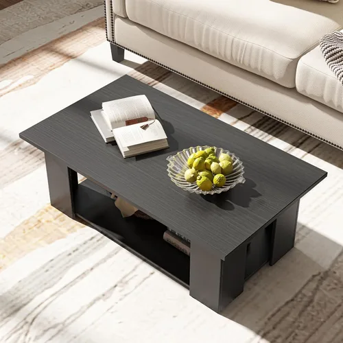Miniatura 5 de Tangkula Mesa auxiliar de 2 niveles, moderna mesa de cóctel rectangular con 5 patas de soporte, muebles de sala de estar con acento de madera, mesa