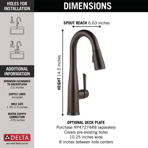 Miniatura 3 de Delta Faucet Essa Llave de una manija para bar/preparación con acoplamiento de magnatita y cabezal rociador Touch-Clean, 9913-AR-DST