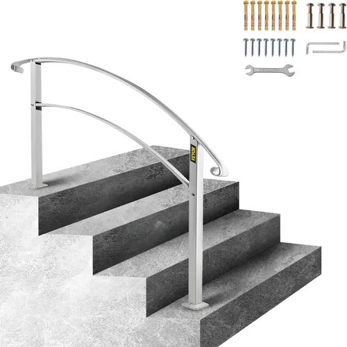 Miniatura 10 de VEVOR Pasamanos de escalera de metal ajustable para escalones al aire libre, 2-3 escalones, arco negro #1, barandillas gruesas para escaleras