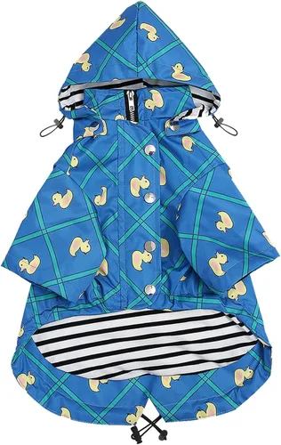 Miniatura 11 de Morezi - Impermeable con cremallera y botones reflectantes para perro, para la lluvia, cordón ajustable, capucha extraíble, elegante y de primera