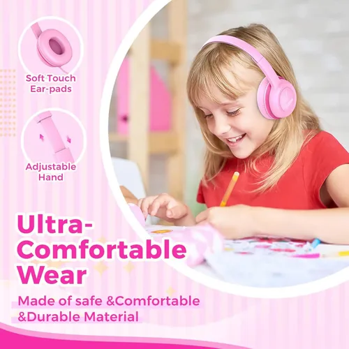 Miniatura 5 de vinamass Auriculares para niños, auriculares con cable para niños con limitador de volumen seguro, auriculares para niños con cable de 0.138 in Rosa