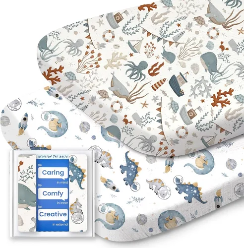 Miniatura 80 de Sábanas de dinosaurio para cuna para niños, sábana bajera ajustable de cuna suave de alta calidad, sábanas de bebé ultra transpirables, sábanas