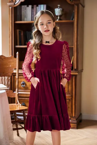 Miniatura 2 de Arshiner Vestidos de manga larga de terciopelo para niñas