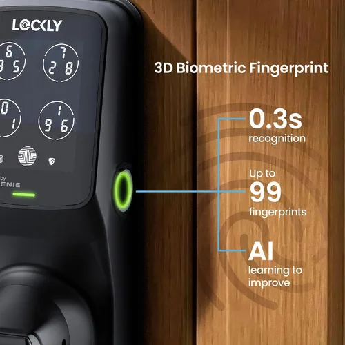 Miniatura 4 de Lockly Secure Pro Smart Lock Wi-Fi, cerradura de puerta digital de entrada sin llave, sensor de huellas dactilares biométrico 3D, cerradura