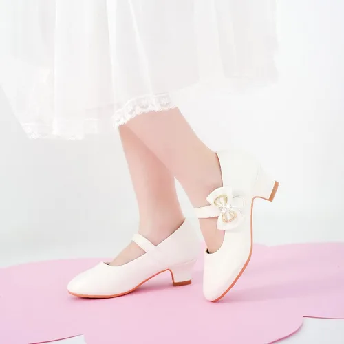 Miniatura 3 de Dufannie Zapatos de vestir para niñas, zapatos de tacón bajo de princesa, zapatos planos con purpurina para bodas y fiestas