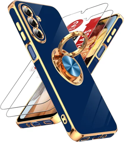 Miniatura 52 de LeYi Funda para Samsung Galaxy S22 Ultra con soporte de anillo giratorio de 360°, soporte magnético, chapado en oro rosa, borde protector para Negro