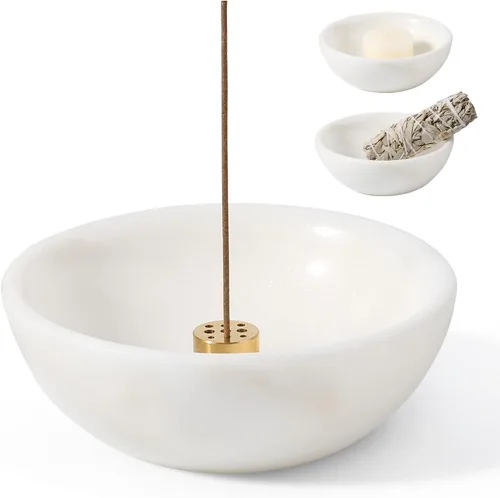 Miniatura 22 de Koville Soporte de incienso de mármol natural, soporte para varillas de incienso con 9 agujeros, quemador de incienso hecho a mano con recogedor