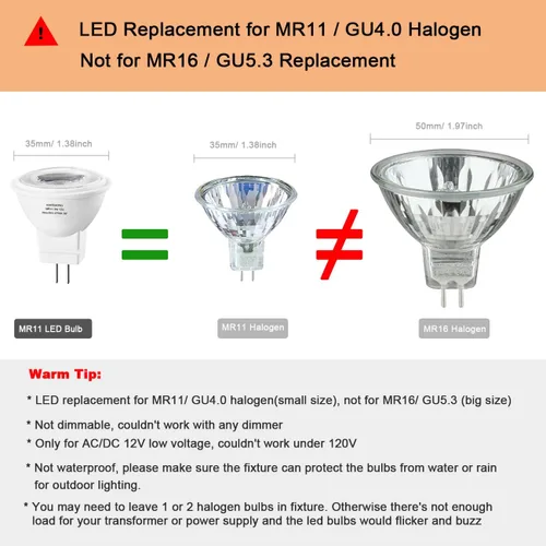 Miniatura 2 de Bombillas LED KAKEMONO MR11 GU4, 3 W, 12 V, color rojo y verde, reemplazan 10 W, 20 W, 35 W halógenos, GU4.0 para decoración navideña, iluminación