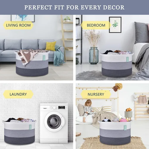 Miniatura 3 de Cesta Extra Grande para Mantas 87L, Cesta para Ropa Sucia, Cesta de Guardería para Bebés para Almacenamiento de Juguetes, Ropa y Toallas, Cesta