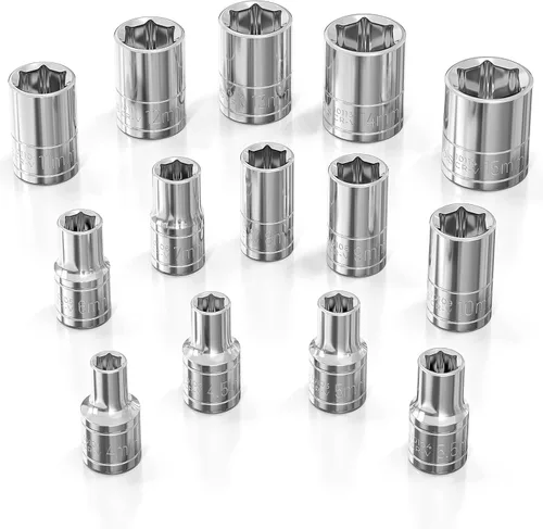 Miniatura 19 de Olsa Tools Juego de llaves profundas SAE - 1/4 pulgadas, 13 piezas - 6 puntas cromadas de 1/8" a 5/8" y tamaños sin saltos - Juego de llaves de vaso