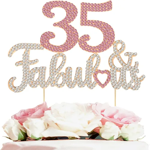 Miniatura 10 de 25 y fabulosa decoración de pastel de diamantes de imitación dorados y rosados – Feliz cumpleaños 25 años saluda a 25 años de edad, decoración