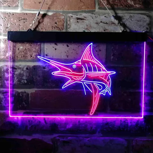 Miniatura 2 de ADVPRO Marlin Fish Room Man Cave Dual Color LED Neon Sign Blue & Red 12 x 8 Inches st6s32-i3723-br