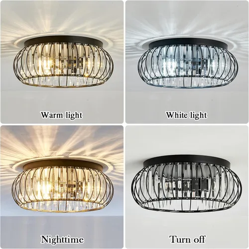 Miniatura 4 de YYJLX Lámpara de Techo Empotrada de 3 Luces, Candelabro de Cristal Moderno Negro E26, Iluminación Interior para Pasillo, Dormitorio, Baño
