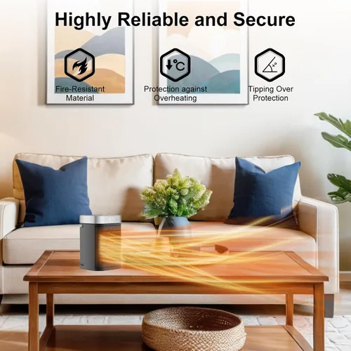 Miniatura 3 de Calentador de espacio portátil pequeño para uso en interiores, calentador eléctrico VOCRS PTC de 1500 W con termostato, control remoto, temporizador
