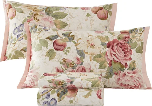 Miniatura 11 de ABREEZE Juego de sábanas de algodón egipcio tamaño individual (1000 hilos) floral y fundas de almohada (4 piezas), sábanas de algodón egipcio