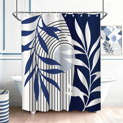 Miniatura 55 de Cortina de ducha bohemia en negro y gris, cortinas de ducha modernas de mediados de siglo negro y gris para baño, juego de tela impermeable