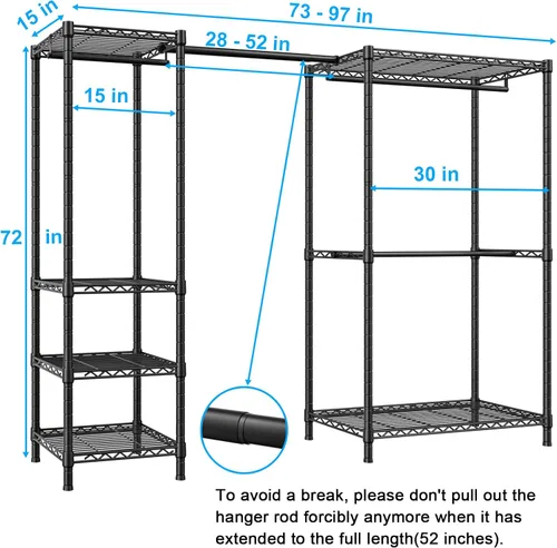 Miniatura 2 de Ulif Perchero E10 (Con Barra Colgante Extensible) Percheros Independientes para Colgar Ropa, Sistema Organizador de Armario Ajustable, Perchero
