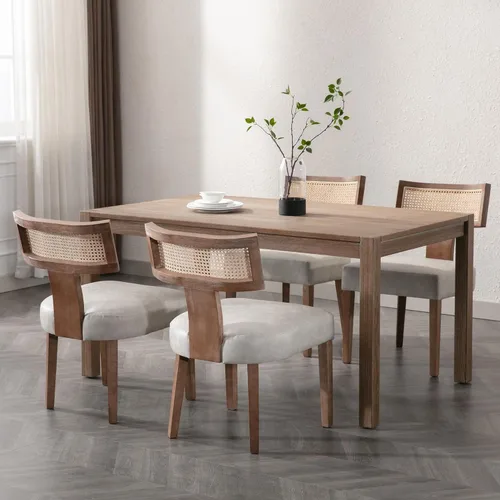 Miniatura 22 de BESTANO Juego de 2 sillas de comedor de ratán, modernas sillas de comedor de madera negra de mediados de siglo, sillas de comedor tapizadas de tela