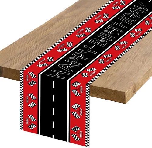 Miniatura 17 de Camino de mesa de feliz cumpleaños, negro, rojo, amarillo, ratón, tela de poliéster, decoración de mesa de comedor para decoración de fiesta