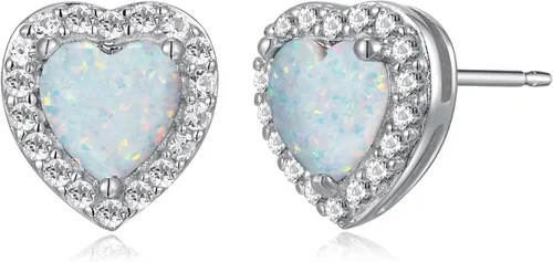 Miniatura 8 de Amazon Essentials Aretes de plata de ley con halo de corazón de zafiro blanco, (anteriormente colección Amazon)