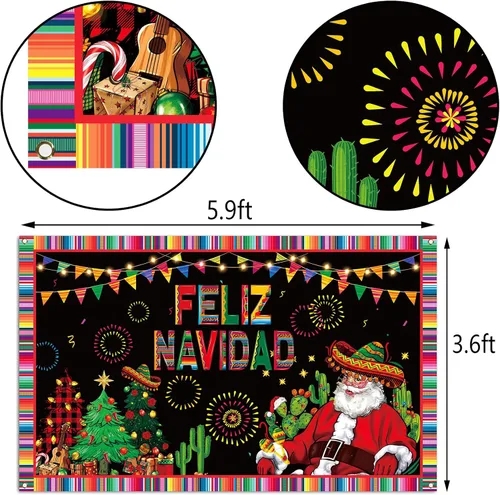 Miniatura 3 de Nepnuser Feliz Navidad - Telón de fondo para cabina de fotos, decoración de pared para interiores y exteriores (5.9 x 3.6 pies)