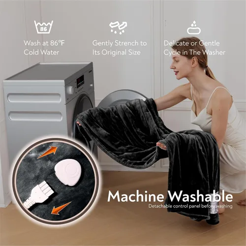 Miniatura 5 de Wapaneus Manta térmica eléctrica con bolsillo para los pies, con 10 niveles de calefacción y 4 ajustes de temporizador, 4 horas de apagado