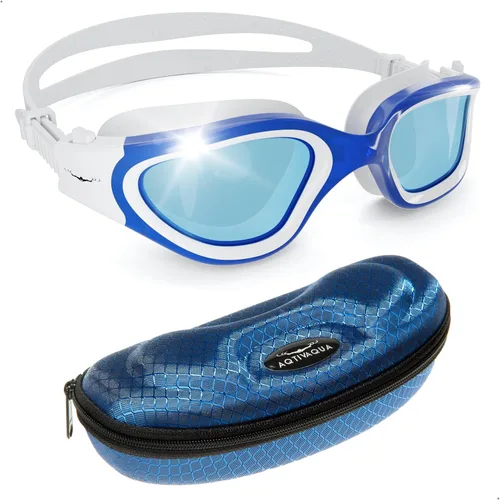Miniatura 56 de AqtivAqua DX - Gafas de natación con visión amplia para adultos, hombres y mujeres, antiempañamiento y sin fugas Gafas negras + funda plateada