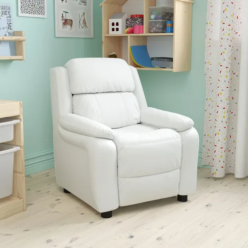 Miniatura 15 de EMMA + OLIVER Sillón reclinable infantil de vinilo azul acolchado de lujo con brazos de almacenamiento