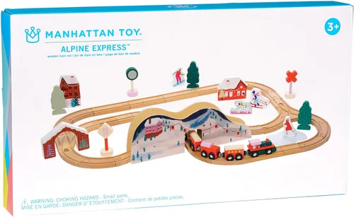 Miniatura 6 de Manhattan Toy Alpine Express - Juego de tren de juguete de madera de 49 piezas con accesorios escénicos para niños de 3 años en adelante