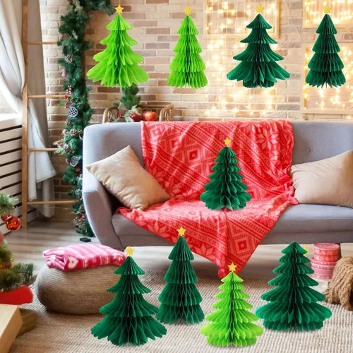 Miniatura 3 de 6 piezas de árbol de Navidad de panal, tres tamaños de papel 3D de Navidad colgantes para decoración de árbol de Navidad, suministros de fiesta