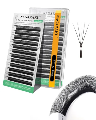 Miniatura 374 de NAGARAKU Extensiones de pestañas Double Tips 4D W, suministros con puntas dobles, gruesas con rizado D de 0.07 mm, bandeja mixta 8-15 mm, 0.07-D