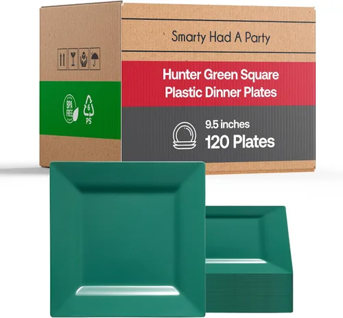 Platos de plástico desechables – Platos cuadrados resistentes – Suministros para fiestas a granel para todas las ocasiones (verde cazador, platos