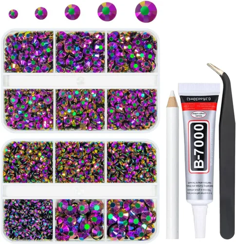 Miniatura 35 de qiipii Diamantes de imitación de resina AB verde aguamarina con pegamento B7000 para manualidades deslumbrantes de 2mm-6mm piedras gelatinosas