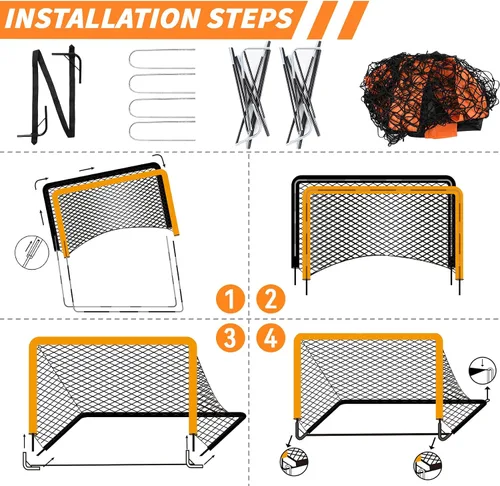 Miniatura 6 de Paquete de 2 porterías de fútbol de 4 x 3 pies para patio trasero, red plegable desplegable para interiores o exteriores, mini porterías de fútbol