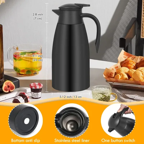 Miniatura 2 de Jarra térmica de café de 70 onzas, termo de café aislado de acero inoxidable, jarras de café al vacío para mantener el calor, botella de vacío